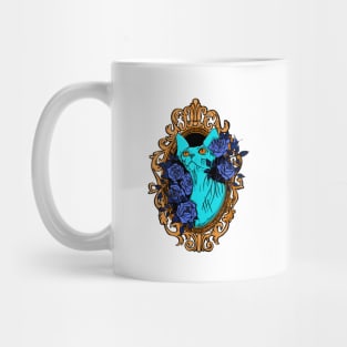 Neon Blue Sphynx Cat Surrounded by Roses and Baroque Frame - Royal Blue Pet Portrait - Hairless Kitty Mug